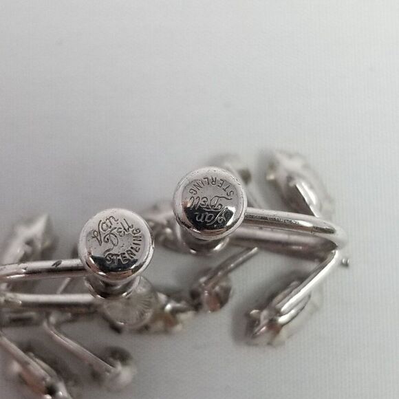Vintage Sterling Silver Van Dell Rhinestone Clip On Screw Back Earrings, Signed - Picture 4 of 7